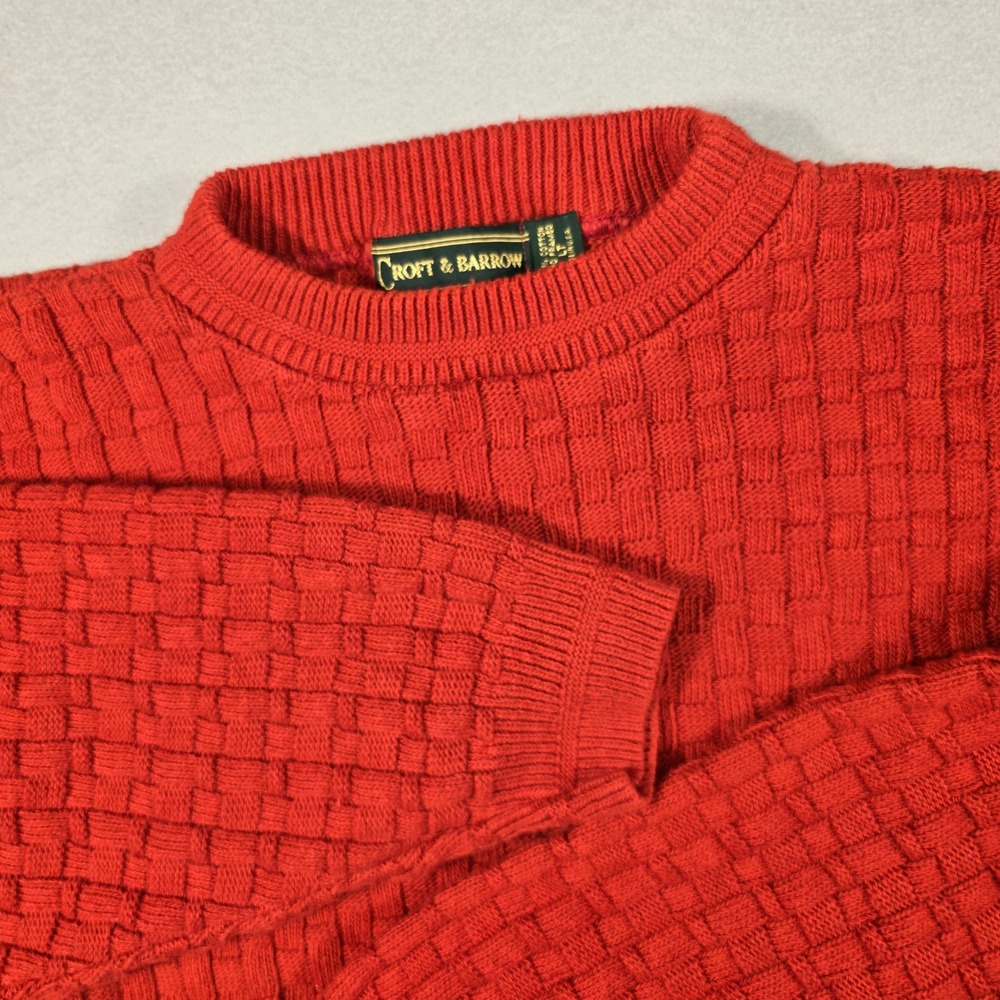 Croft & Barrow Mens LT Red Sweater Crewneck Basketweave Cotton Hand Framed USA